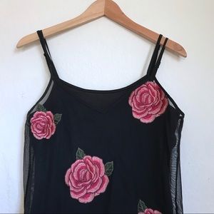 Floral Sheer Slip Dress with Rose Embroidery